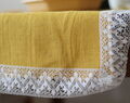 Easter Table Runner, Yellow Linen Decorations With Lace