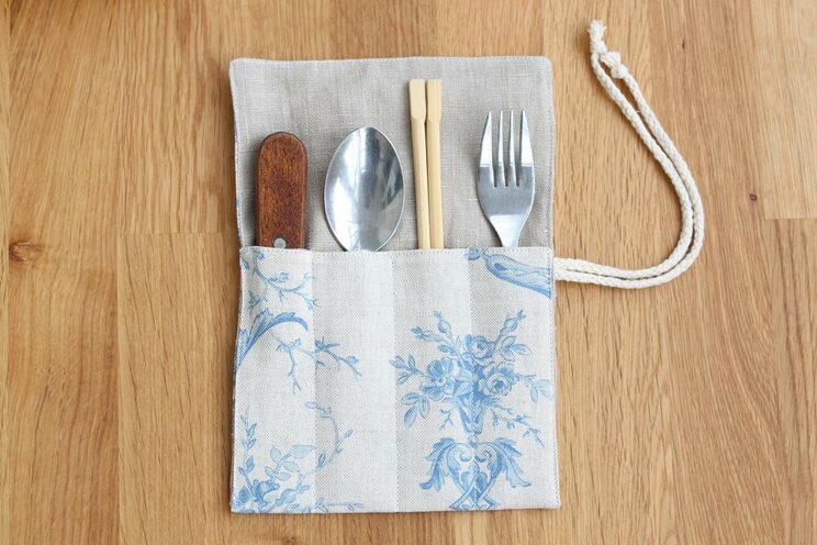 Reusable Cutlery Roll, Natural Linen Cutlery Wrap For Travel, Zero Waste Utensils Holder For Picnic
