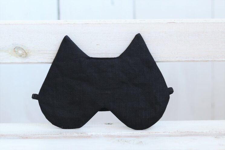 Maschera Per Gli Occhi Di Gatto Regolabile Nera, Copertura Per Gli Occhi Di Lino Nero Per I Viaggi, Regali Di Viaggio
