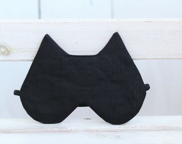 Black adjustable cat eye mask, Black linen Eye cover for Travel, travel gifts for her