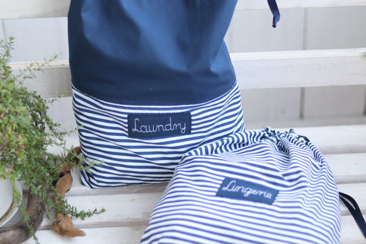 Travel Laundry Bag With Name, Travel Accessories Lingerie Pouch, Personalized Gift, Drawstring Striped Pouches