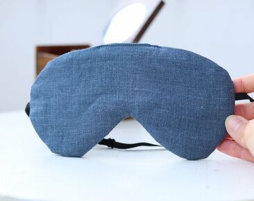 Adjustable sleeping eye mask, grey blue linen both sides travel gifts, Eye cover for Travel