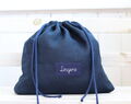 Linen Lingerie Bag, Laundry Travel Bag, Custom Label Travel Accessories, Navy Blue Shoe Bag, Honeymoon Gift, Underwear