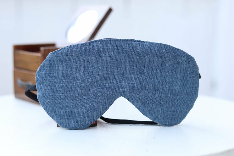 Adjustable Sleeping Eye Mask, Grey Blue Linen Both Sides Travel Gifts, Eye Cover For Travel