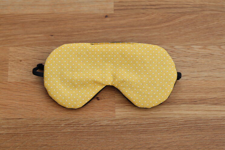 Yellow Adjustable Sleeping Eye Mask, Organic Eye Cover For Travel, Yellow Dots Cotton Travel Gifts