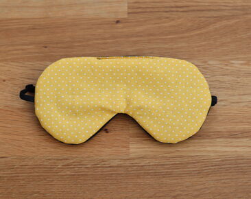 Gelbe verstellbare Schlafaugenmaske, Bio-Augenabdeckung für Reisen, Reisegeschenke aus Baumwolle mit gelben Punkten