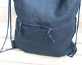 Linen Drawstring City Backpack For Man Or Woman With Pocket, Lightweight Navy Blue Travel Gift For Her Or Him 50x36cm ~