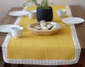 Veľkonočný Behúň Na Stôl, žltá Bielizeň S čipkou
