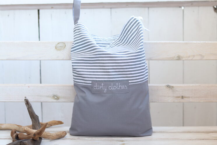Travel Lingerie Bag For Dirty Clothes With Name, Kids Travel Accessories, Gray Striped Fabric Travel Laundry Bag,