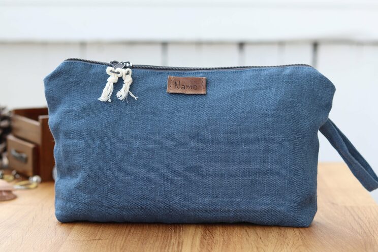 Linen Cosmetic Bag, Travel Organizer, Cosmetic Zippered Case, Makeup Pouch, Personalized Travel Accessories