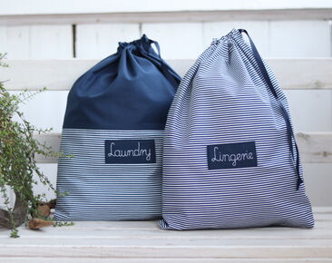 Travel laundry bag, lingerie bag, travel accessories, zero waste shoe bag, personalized custom label, reusable drawstring bag