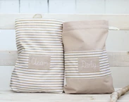 Pochettes de voyage personnalisées pour enfants, sacs de lingerie beiges propres et sales de la maternelle, organisateur de voyage pour enfants, cadeau de douche de bébé zéro déchet