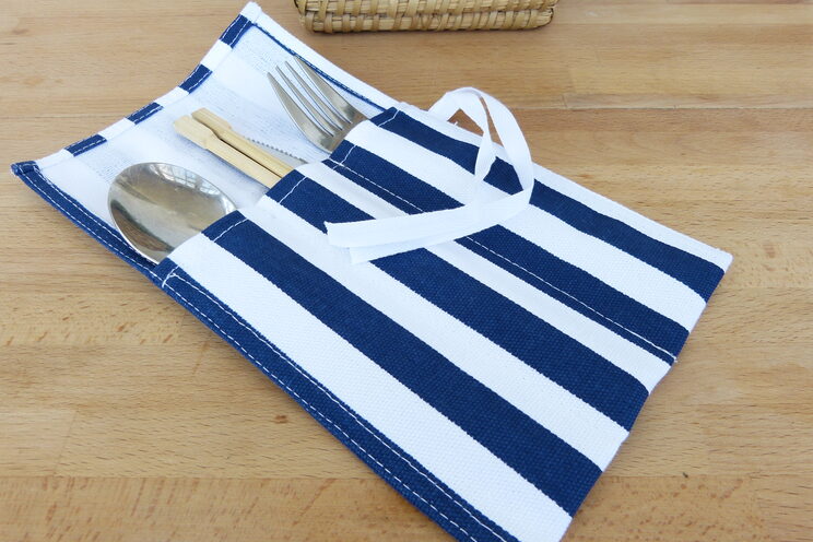 Personalized And Zero Waste Cutlery Wrap For Picnic, Cotton Reusable Utensils Holder For Travel
