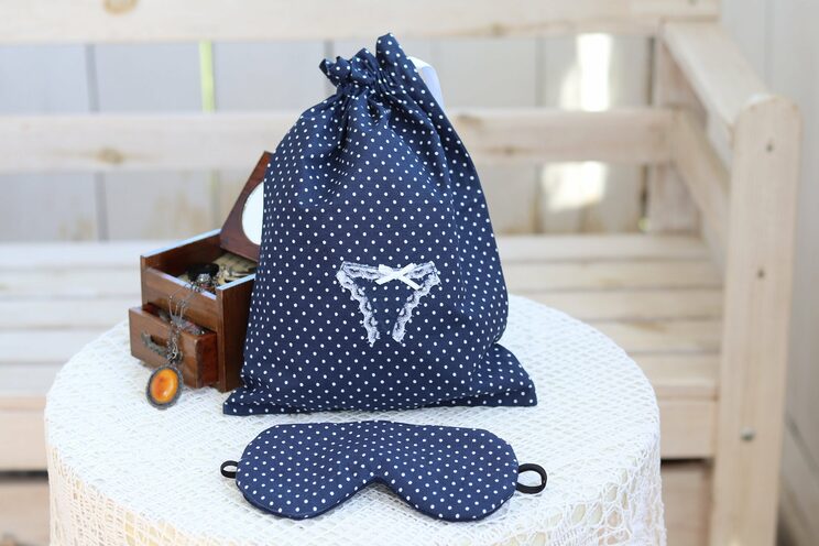 Cute Birthday Gift For Her, Navy Blue Travel Lingerie Bag For Her, Bridal Shower Gift, Adjustable Sleeping Eye Mask