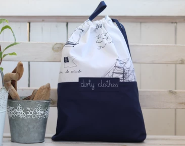 Travel laundry bag, dirty clothes bag, lingerie bag, Marine navy blue bag, Sea travel accessories, drawstring bag