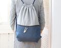 Linen Backpack With Zippered Pocket, Blue Lightweight Travel Gift, Rucksack, Turnbeutel 50x36cm ~ 19.7" X 14"