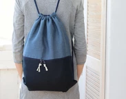 Linen backpack with pocket, Lightweight travel gift for her or him