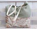 Linen Large Beach Bag, Natural Summer Tote Bag, Seashells Pattern, Coastal Summer Bag 