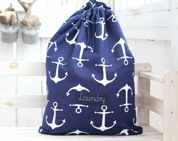 Personalized laundry camp bag, Large navy blue anchor laundry hamper for college
