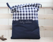 Travel laundry bag, kids dirty clothes bag, travel accessories, travel lingerie bag, navy blue checkered, grating, chequered fabric, underwear bag