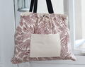 Large Beach Bag Cotton Fabric, Burgundy Leaves Pattern Utility Tote, Simple Casual Bag With Pockets For Work 