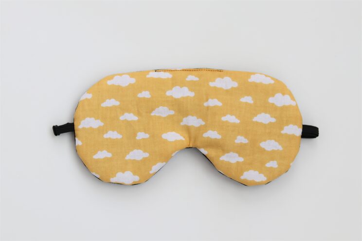 Adjustable Sleeping Eye Mask, Clouds Print Mustard Eye Sleep Cover, Organic Travel Gifts For Her