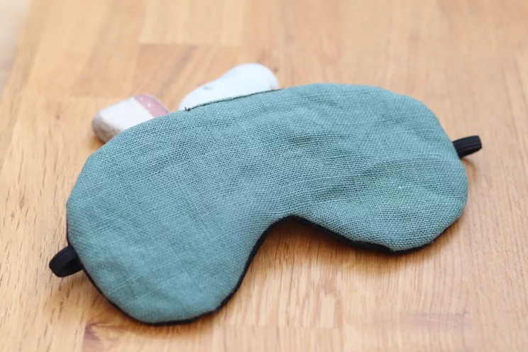 Adjustable Sleeping Eye Mask, Green Linen, Both Sides Travel Gifts, Eye Cover For Travel 