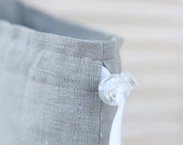 Grey linen hair straightener bag for beach house, Airbnb hair curler storage, Hair dryer holder, blow dryer organizer, hair accessories bag 