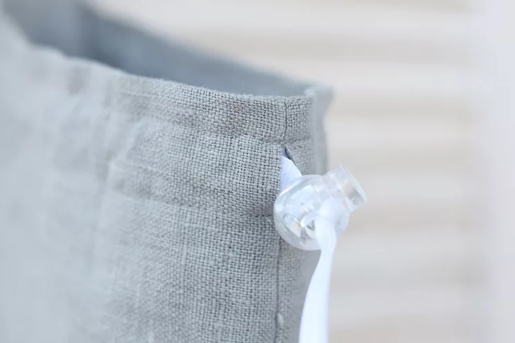 Grey linen hair straightener bag for beach house, Airbnb hair curler storage, Hair dryer holder, blow dryer organizer, hair accessories bag 
