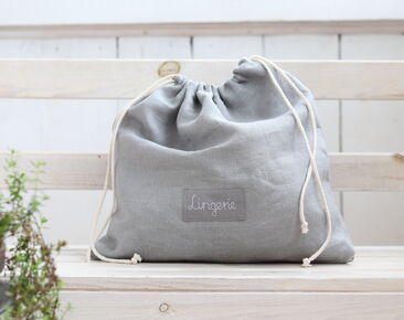 Lininis apatinio trikotažo krepšys, Skalbinių kelioninis krepšys, pilkos spalvos pagal užsakymą etiketė kelionių reikmenys, batų krepšys, medaus mėnesio dovana, apatinių krepšys