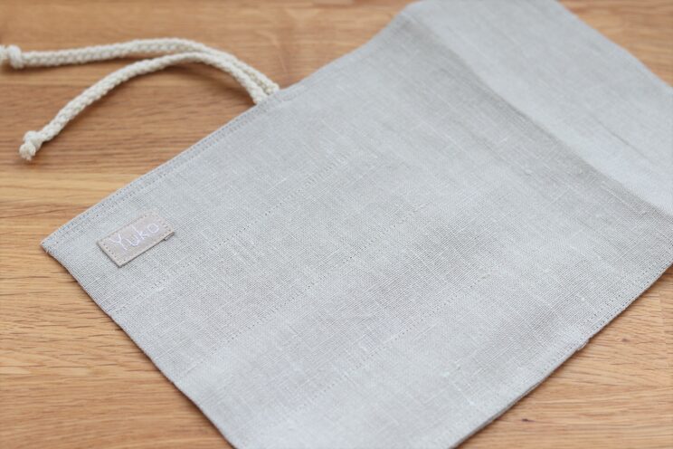 Beige Linen Reusable Cutlery Roll, Personalized Cutlery Wrap For Travel, Zero Waste Utensils Holder For Picnic