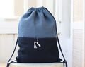 Handmade Linen Backpack With Zippered Pocket Blue Floral Fabric 40x30cm ~ 15.7" X 11.8"