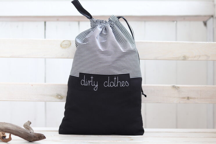 Black Stripes Travel Lingerie Bag With Name, Dirty Clothes Bag, Kids Travel Accessories, Travel Laundry Bag, Zero Waste