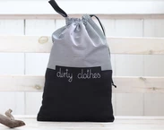 Travel lingerie bag with name, black striped dirty clothes bag, kids travel accessories, travel laundry bag, Zero Waste underwear bag