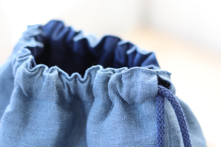 Sac à Dos En Lin Fait Main Avec Poche Zippée Tissu Fleuri Bleu 40x30cm ~ 15.7" X 11.8"