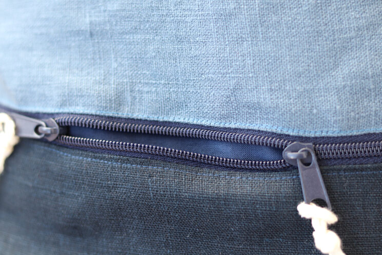 Sac à Dos En Lin Fait Main Avec Poche Zippée Tissu Fleuri Bleu 40x30cm ~ 15.7" X 11.8"