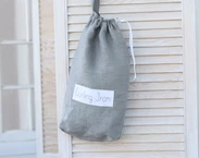 Grey linen hair straightener bag for beach house, Airbnb hair curler storage, Hair dryer holder, blow dryer organizer, hair accessories bag 