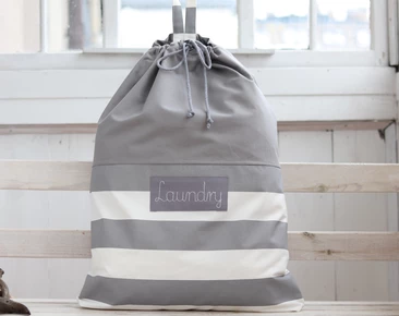 Laundry Hamper Personalized, Grey and white stripes laundry organizer for dirty clothes, Nursery Storage 