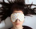 Adjustable Sleeping Eye Mask, Clouds Print Mustard Eye Sleep Cover, Organic Travel Gifts For Her 
