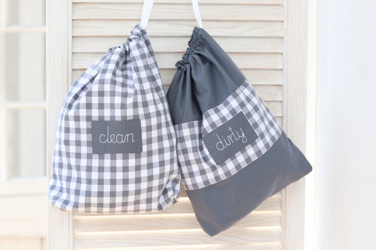 Personalized Travel Pouches For Kids, Gray Check Kindergarten Clean And Dirty Lingerie Bags, Kids Travel Organizer,