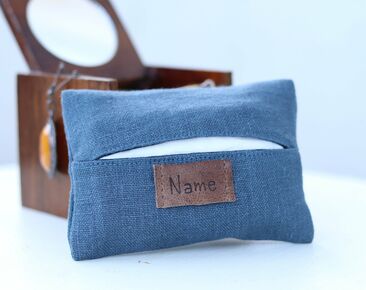 Personalized Travel Tissue Holder made of Elegant blue linen Great 50th birthday idea for mom
