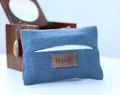 Personalized Travel Tissue Holder, Elegant gray blue linen 50th birthday idea, gifts for mom, Tissue Pocket Holder