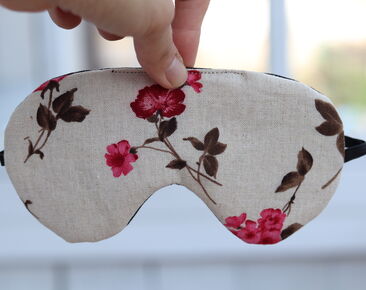 Linen Adjustable sleeping eye mask, Beige linen with flowers Eye cover for Travel, travel gifts for her