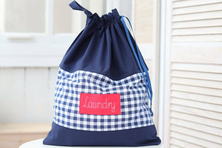 Laundry Travel Bag With Custom Label, Travel Accessories, Grating Lingerie Bag, Chequered Fabric, Personalized Bag,