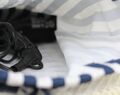Föntasche Für Strandhaus, Föhnhalter Mit Marineblauen Streifen Im Hotelbad, Airbnb Fön Organizer, Nautische