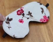 Linen Adjustable sleeping eye mask, Beige linen with flowers Eye cover for Travel, travel gifts for her