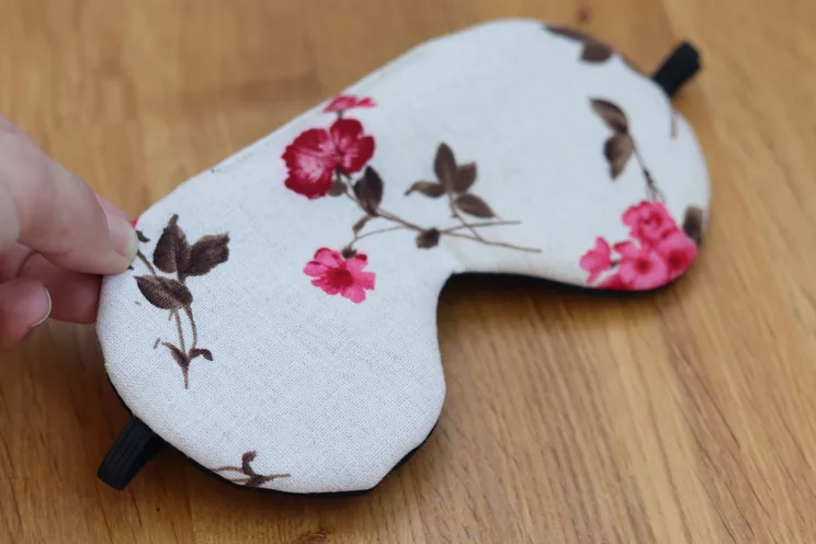 Linen Adjustable sleeping eye mask, Beige linen with flowers Eye cover for Travel, travel gifts for her