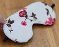 Linen Adjustable Sleeping Eye Mask, Beige Linen With Flowers Eye Cover For Travel, Travel Gifts For Her