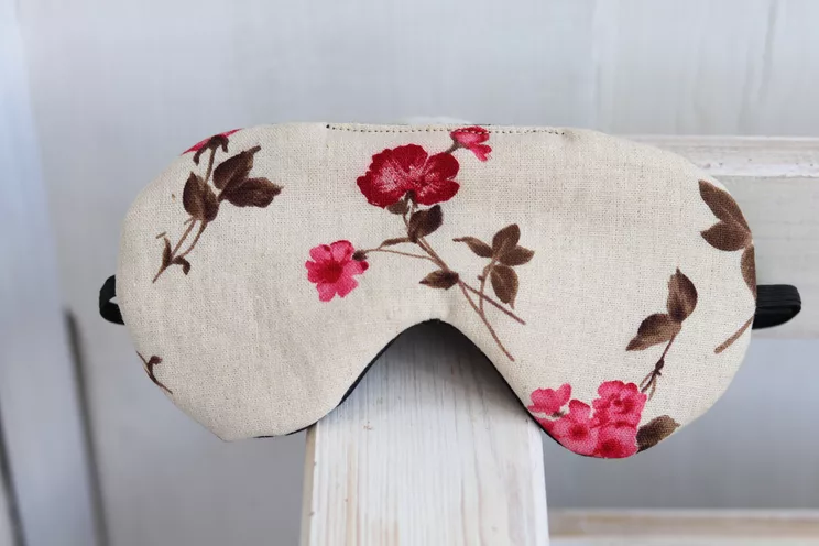 Linen Adjustable sleeping eye mask, Beige linen with flowers Eye cover for Travel, travel gifts for her