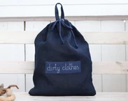 Linen lingerie bag, Laundry travel bag, custom label travel accessories, navy blue bag, honeymoon gift, underwear bag